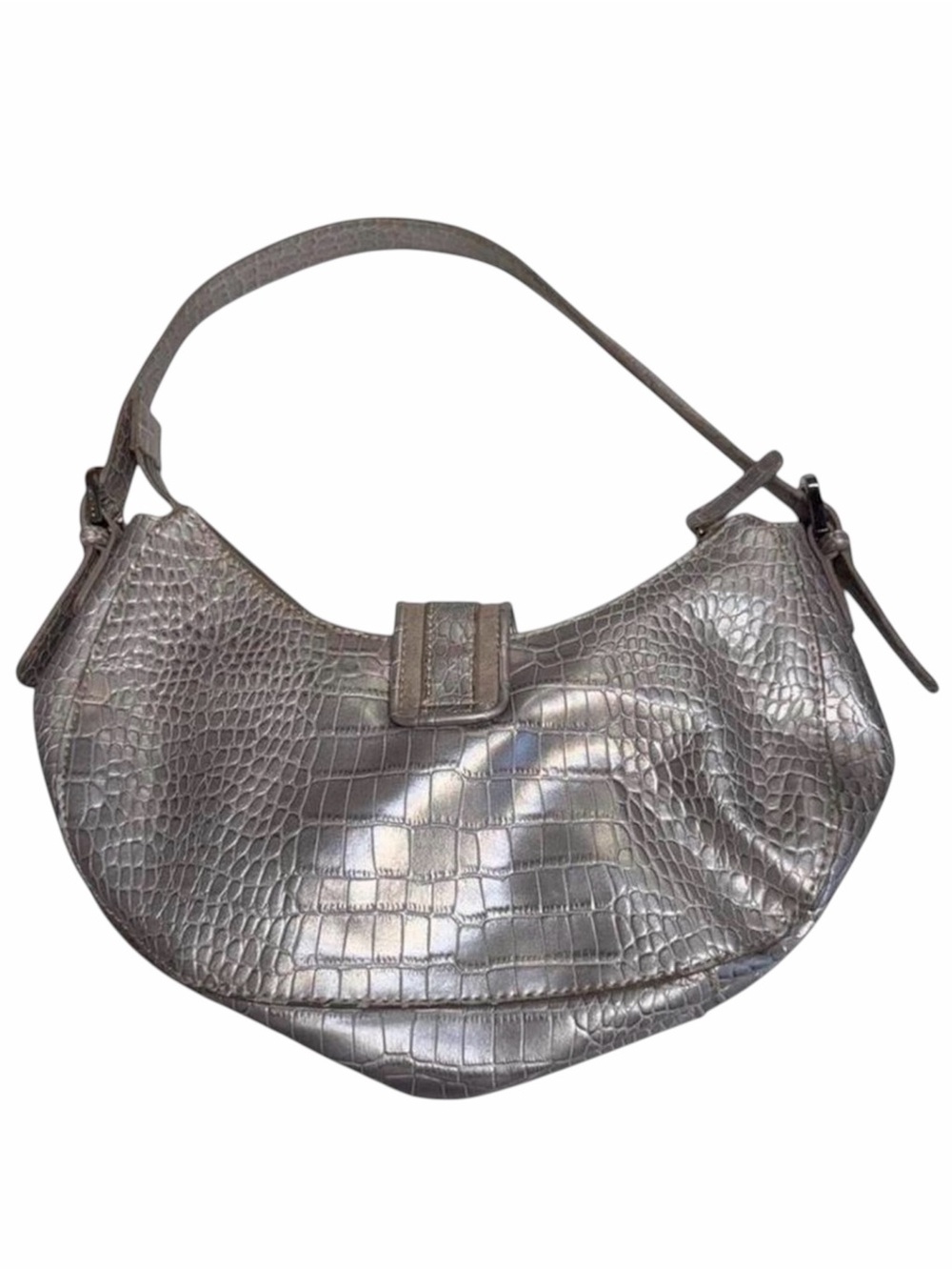 Vintage Y2K Faux Croc Hobo Bag Women’s Silver Buckle Studded Mcbling 2000s Glam - Picture 2 of 8